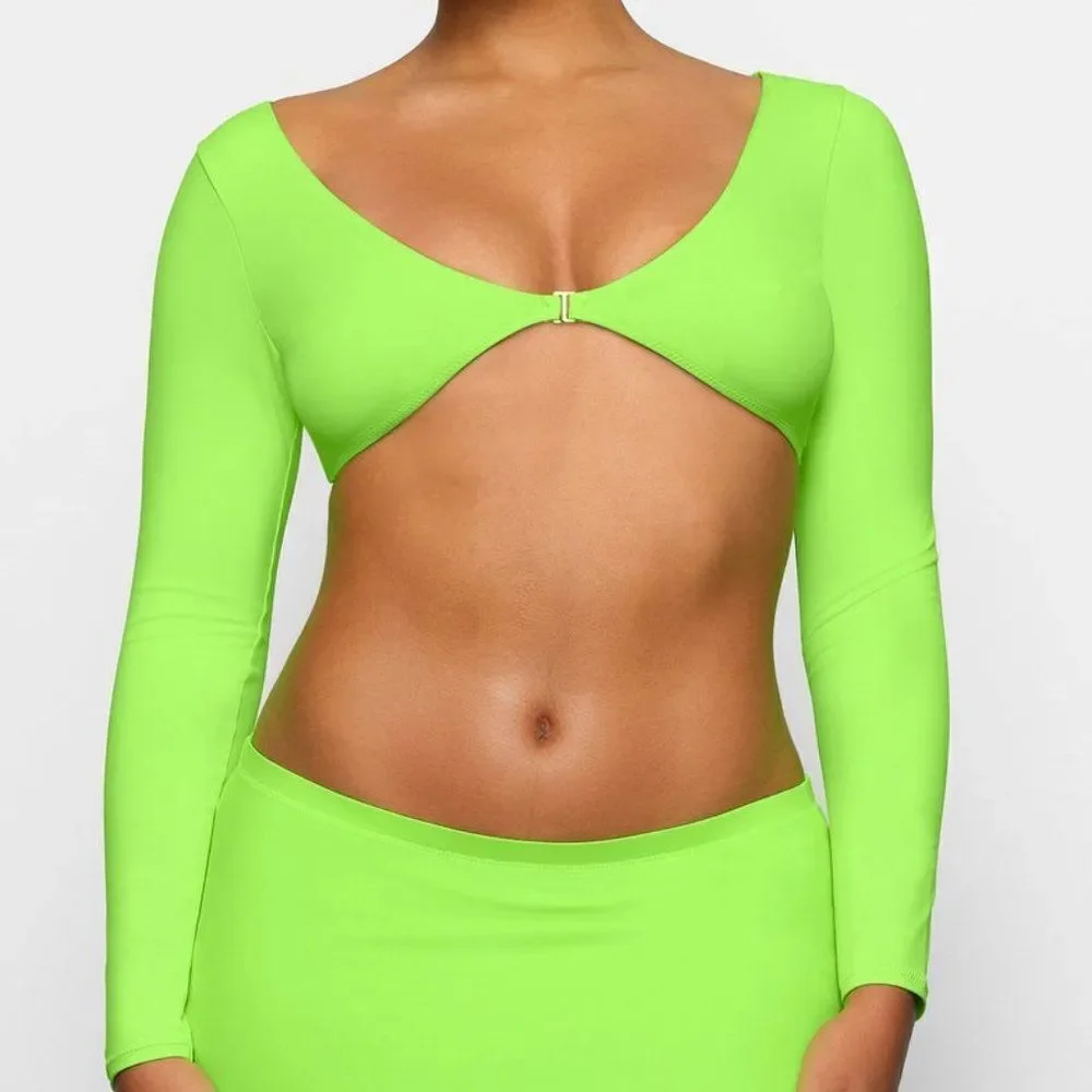 SKIMS Women's Neon Green Signature Swim Long Sleeve Shrug Size XL